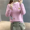 Fashion Autumn Women Sweater Pullover Winter Tops Korean Embroidery Little Bee Loose Warm Knitwear Jumpers Ladies D2531 210805