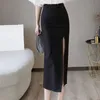 Plus Size Faldas Mujer Moda 2021 Fashion Long Skirts Womens High Waist Red Korean Skirt Office Women Sexy Black Skirt X0428