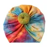 Enfants Tie Dye Donuts Cap Nouveau-né Toddler Enfants Bébé Garçon Fille Turban Coton Bonnet Chapeau Hiver Chaud Doux Inde Caps Solide Arc Strass Wrap Chapeaux M3518