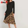 Autumn Leopard Dress for Women Vintage Long Loose Sleeve Sexy Party winter Animal Print Elegant black 210428