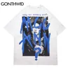 Oversized Tees Koszulki Hip Hop Graffiti Plakat Print Tshirts Streetwear Hipster Casual Punk Rock Gothic Luźne Topy 210602