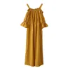 Zwart Rood Geel Spaghetti Strap Half Mouw Wide Been Jumpsuit Solid Pocket Elastische Taille Casual Chiffon Summer J0057 210514