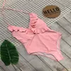 Baddräkt Sexiga Rosa Ruffles Skinny Bikini Beach Badkvinnor Badkläder 210421