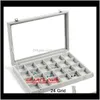 Packaging & Drop Delivery 2021 Ice Gray Veet Glass Lid Boxes Ring Tray Necklace Earrings Bracelets Loose Beads Jewelry Display Stand 8W9Nc
