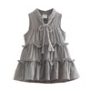 Summer Cool 3-12 ans Solide Couleur Confiant Princesse Sans manches Blanc Gris Adolescentes Robes superposées Robe de plage Enfants 210701