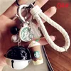 Keychains & Lanyards Resin keychain Cute cartoon couple Simulated Coffee cup woven rope bell car key chain H9ZW