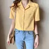 Lapel Women's Short Sleeve Blus Elegant Tröjor Sommar Chiffonskjorta Arbetskläder Koreanska Enkel och VersaTileTop 210507