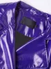 Nerazzurri Spring purple shiny womens patent leather trench coat belt raglan sleeve Oversized soft runway long coat women 211118