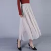 Mujeres plisadas primavera moda estilo coreano 4 colores cintura elástica casual maxi malla falda larga faldas sólidas para mujer 9840 210417