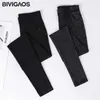 Bivigaos Kırmızı Konu Cep Siyah Kot Legging Yüksek Bel Elastik Sıska Ince Kalem Pantolon Bahar Sonbahar Jeggings 210809