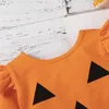 Zestawy odzieżowe Toddler Baby Girls 2 sztuk Zestawy odzieżowe Halloween, Spring Fall Długi rękaw Wzburzyć Dyni Topy + Paski Flare Spodnie Zestaw, 1-6 yea