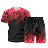 Survêtement d'été hommes 2021 décontracté hommes ensemble flamme T-Shirt + imprimé plage Shorts chemises pantalons courts mâle 2 pièces costume grande taille 5XL X0610