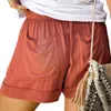 Sommarkvinnor hög midja avslappnad lös shorts solid leopardtryck snörning för unga flickor strandkläder med fickkvinnor