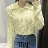 TRAF Women Fashion Rhinestone Buttons Cropped Knitted Cardigan Sweater Vintage Long Sleeve Female Outerwear Chic Tops 210415
