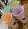 450ML Lovey Cute Rainbow Cup Double Plastic Mugs With Straws PET Material For Kids Adult Girlfirend Party Birthday Gift Products Drinking Drinkware Free DHL HH21-398