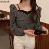 Vintage Imprimir Blusa Fale Dois Peças Elegantes Tops Camisa Mulheres Longo Buff Manga Estilo Coreano Blusas Verão Causal Blusas 210519