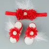 Yundfly Boutique Chiffon-Blumen-Stirnband mit Barfuß-Sandalen, weiche Feder, Barfuß-Schuhe, Baby-Mädchen-Geschenk, 2501 Q2