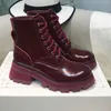 Martin Boots Rain Boot Women Lace-Up Wedding Party Platform 21Fw Autumn Winter Leather