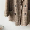 Veste de blazer à carreaux vintage pour femmes lâches à manches longues manteau de bureau avec poches décontractées à double boutonnage hauts d'extérieur 210515