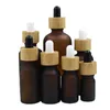 Glass Dropper Bottle Bamboo Woode Lid Portable Empty Frost Brown Essential Oil Vials Refillable Container 5ml 10ml 15ml 20ml 30ml 50ml 100ml Cosmetic Packaging