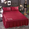 Falda de cama de 3 uds., ropa de cama cómoda, textil con funda de almohada de 2 piezas, sábana de grosor moderado, sábana de cama doble individual King F0496 210420