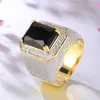 Natural Obsidian with Cushion Zirconia Diamond Ring for Men Fine Anillos De Bizuteria Anillos Mujer Jewellery Gemstone