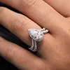 Bague de fiançailles de mariage romantique avec zircone cubique en forme de poire transparente, bijoux de haute qualité, bagues pour femmes 4939780