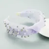 Fashion Summer Headband Fresh Color Lace Pearls Hairband Wide Side Rhinestone Headwear Center Knot Hårtillbehör