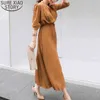 Single Breasted Chiffon Women Pleated Dresses Full Sleeve Slim Waist A-line Casual Female Long Dress Vestidos 12377 210417