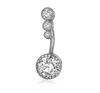 Diamond Dangle Belly Bars Belly Button Ring Belly Piercing Crystal Body Jewelry Navel Rings Flower Shape Pendant for Women
