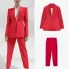 BLSQR Fashion Violet Women Suits Pants Blazer High Waist Belt Office Ladies Trousers 210930