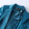 Azul Terno Mola Moda High End Design Negócio Formal Meio Formal Blazer e Calças Escritório Senhoras Work Wear Branco 210604