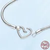 New Fashion 925 Silver Bracelets Moments Heart Closure Snake Chain Bracelet For Women Fit Original Pandora Charms Beads Jewelry DIY Making