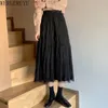 WERUERUYU Tulle jupe femmes Maxi maille jupe hiver coréen noir taille haute jupe plissée femme 210608