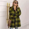 Höst Lång Faux Fur Coat Kvinnor Plaid Jacka Vinterrock Kvinnor Långärmad Fluffig Teddy Jacket Ladies Warm Plush Jacket Kvinna 211110