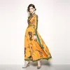 Runway Designer Floral Long Dress Fashion Womens Full Sleeve Vintage Tryckt Casual Maxi Vestido de Festa 210603