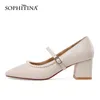 SOPHITINA Mary Jane Classic Women's Shoes String Bead Buckle High Heels Retro Square Toe Shallow TPR Female Pumps Spring AO596 210513