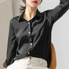 Satijn wit shirts voor vrouwen lange mouw knop omhoog kantoor elegante blouse lente herfst dames mode blouses kleding 210525