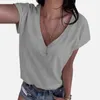 ホワイトサマーTシャツの女性カジュアルレディースティーシャツVネックTシャツPUSサイズ5xl半袖Tシャツレディース服