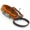 Beaded Strands 3-4pcs/set Wood Beads High Grade Genuine Leather Cross Charm Men Bracelets For Women Homme Femme Male Female Jewelry Trum22