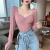 Jesień Slim Inner Jacket Blothing Koszule Sexy V-Neck Długim Rękawem Topy Kobiet Vintage Różowe Kobiety i Bluzki 12564 210521