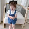 夏のデニムオーバーオールズジーンズの女の子のジャンプスーツ子供の短い男の子服女の子の子供210528