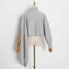 Onregelmatige grijze casual trui voor dames Turtleneck batwing mouw oversized gebreide truien vrouwelijke mode 210524