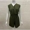 Kvinnor Korta Playsuit V-Neck Ärmlös Solid Baklösa Ladies Overaller Paysuits Stor storlek 3xl Lösa tunika Sommar Casual Rompers 210518