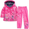 Klädsuppsättningar 18m-5Y Barnkläder Tjejer Toddler Baby Långärmad Floral Coat Rainproof Hooded Jacket Byxor Suit Ensemble Enfant File