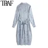 TRAF femmes Chic mode avec ceinture imprimé fleuri robe mi-longue Vintage à manches longues évents latéraux femmes robes Vestidos Mujer 210415