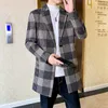 Winter Mens Wool Trench Coat Jacka Lång Slim Fit Casual Jacket Klassisk Plaid Windbreaker Män Steetwear Outwear Erkekler 210527