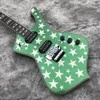 White Zombie Jay Yuenger ICJ100WZ Iceman Galactic Guitare électrique Vert métallisé Argent Star Top, Floyd Rose Tremolo Bridge Whammy Bar, Corps en abalone