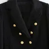 Women Double Breasted Elegant Black Blazers Long Sleeve Notched Collar Mid Length Button Office Chaqueta Mujer 210508