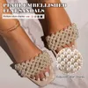 2021Women Slippers Summer String Bead Ladies Square Toe Flat Outdoor Slides Fashion Female Pearl Open Beach Sandals